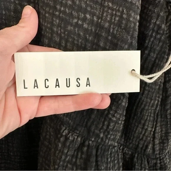 NWT LACAUSA Gauze Black Mineral Wash Organic Cotton Long Sleeves Dress Sz M - Picture 10 of 14